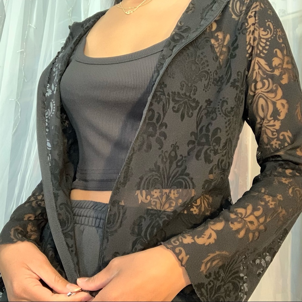 Vintage Sheer & Lace Hoodie Zip Up